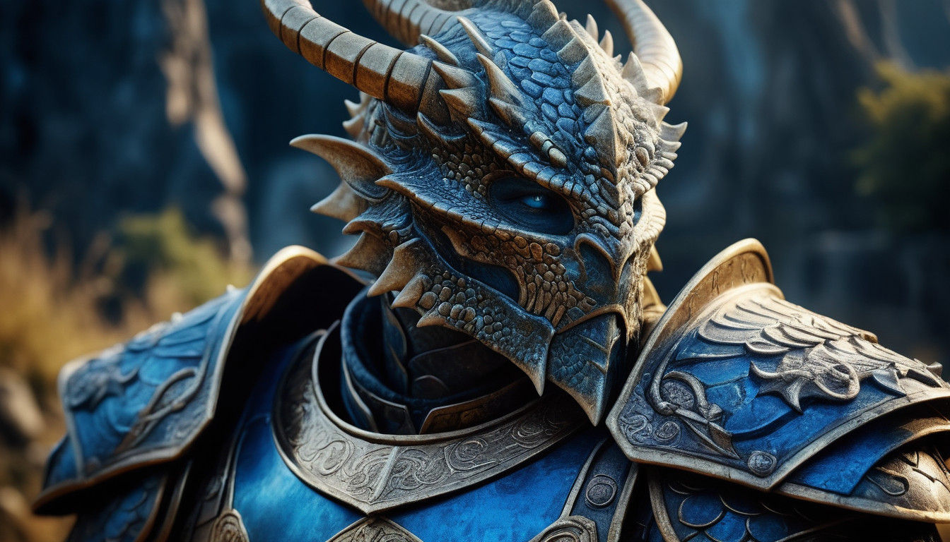 Ethereal Dragonborn Warrior in Mithril Armour