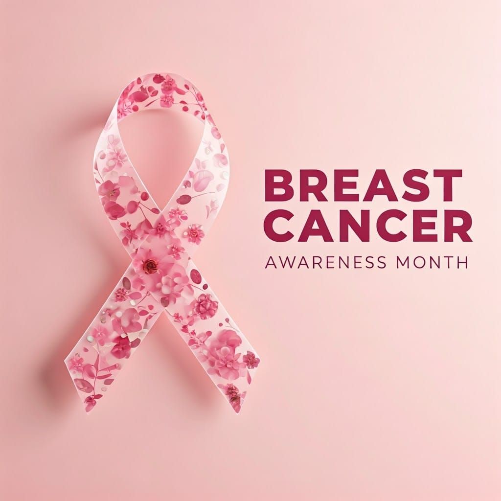 Pink Floral Ribbon for Breast Cancer Awareness