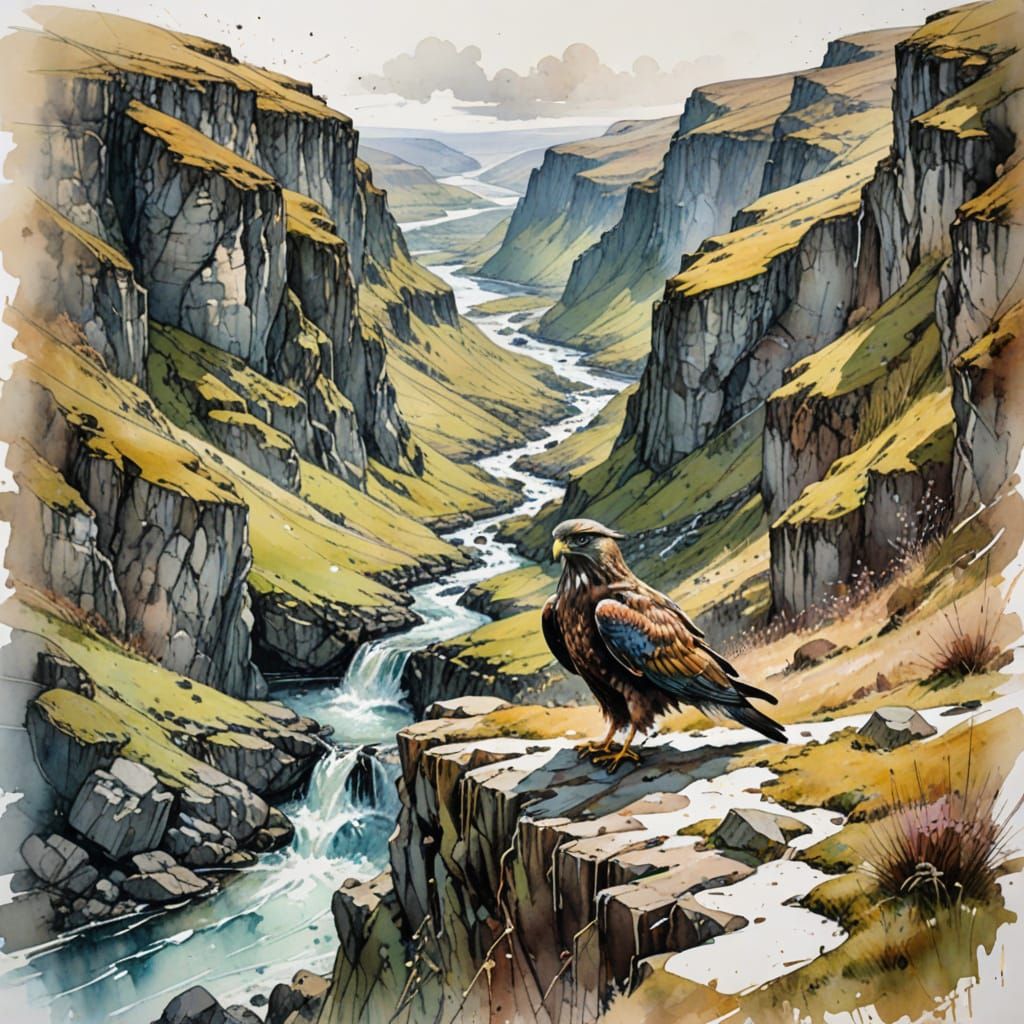 Regal Falcon perches on Highland Stream's Weathered Edge in ...