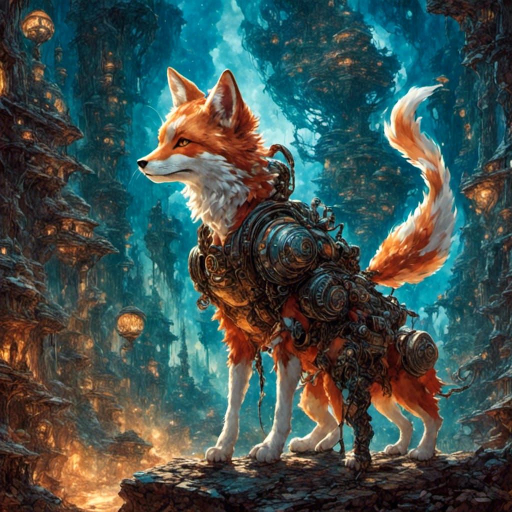 Cyberpunk Kitsune with Soft, Expressive Features