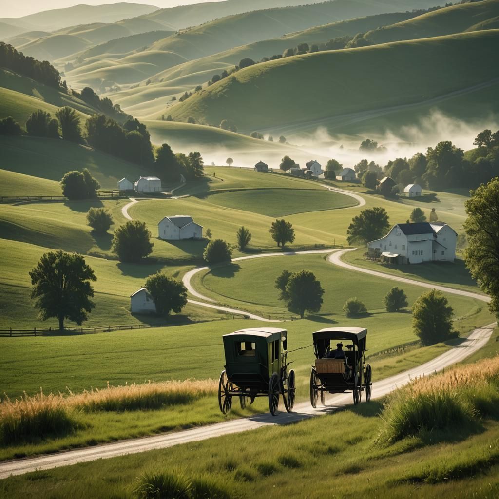 Amish Buggy in Valley: Ansel Adams Landscape Photography