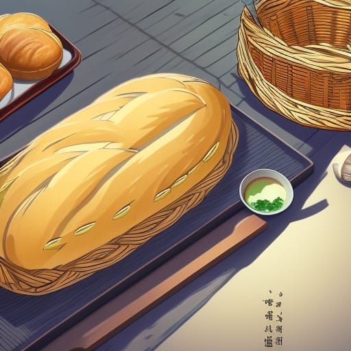 Bread Basket Still Life in Studio Ghibli Style