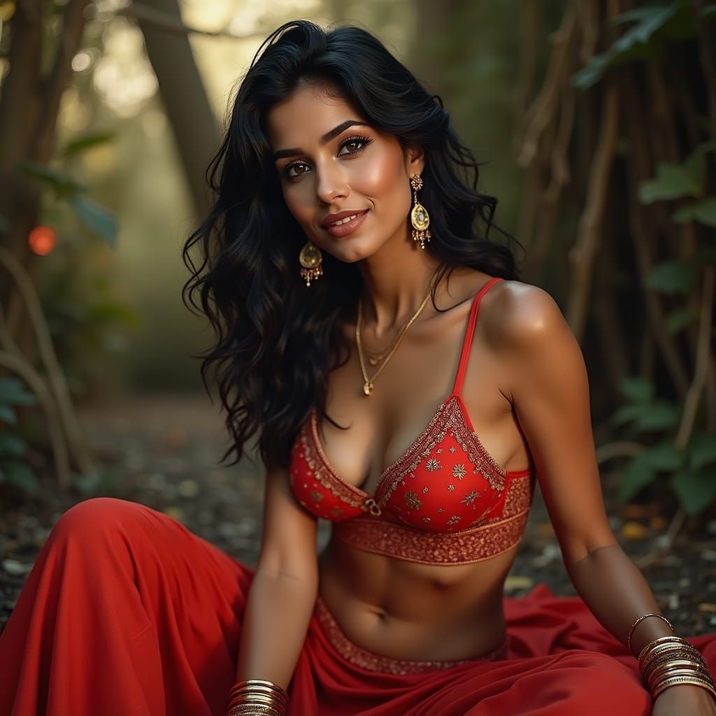 Mystical Portrait of an Indian Woman in Dreamlike Setting