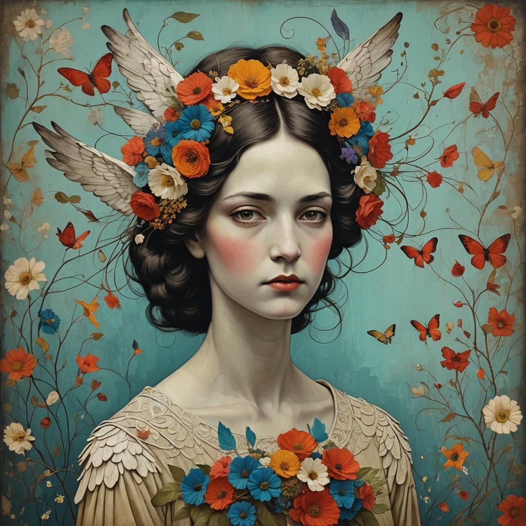 Woman with Angel Wings: Abstract Floral Art