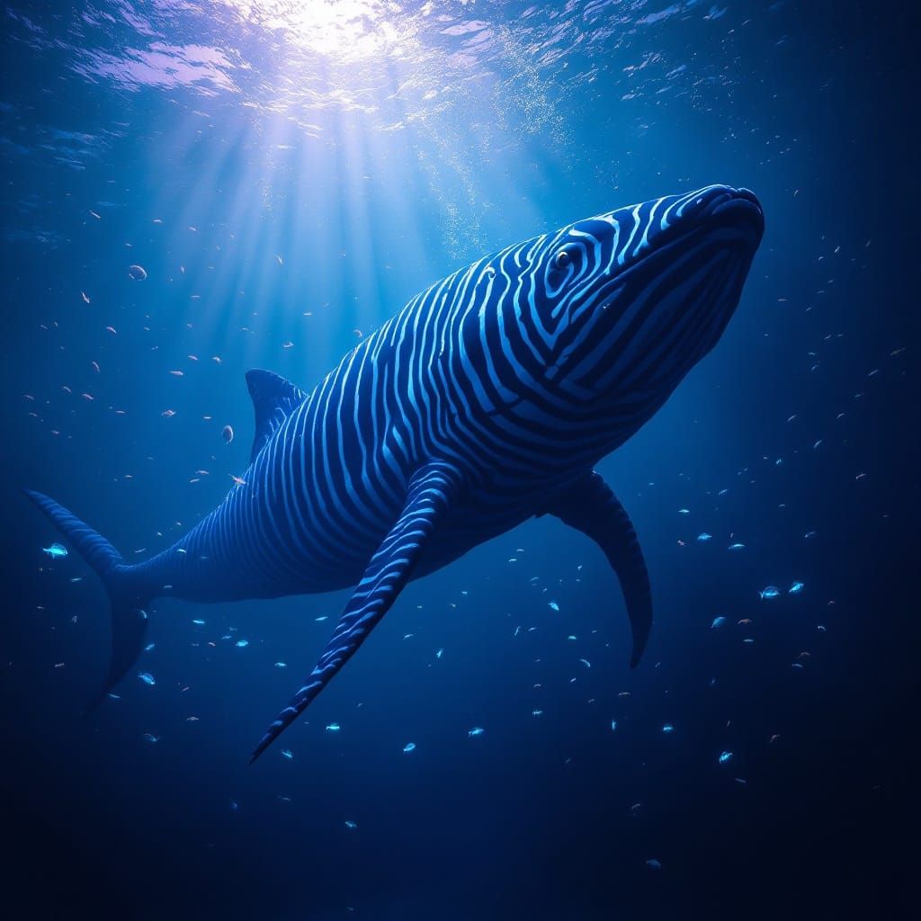 Majestic Striped Leviathan Glides Through Ocean Depths in a ...
