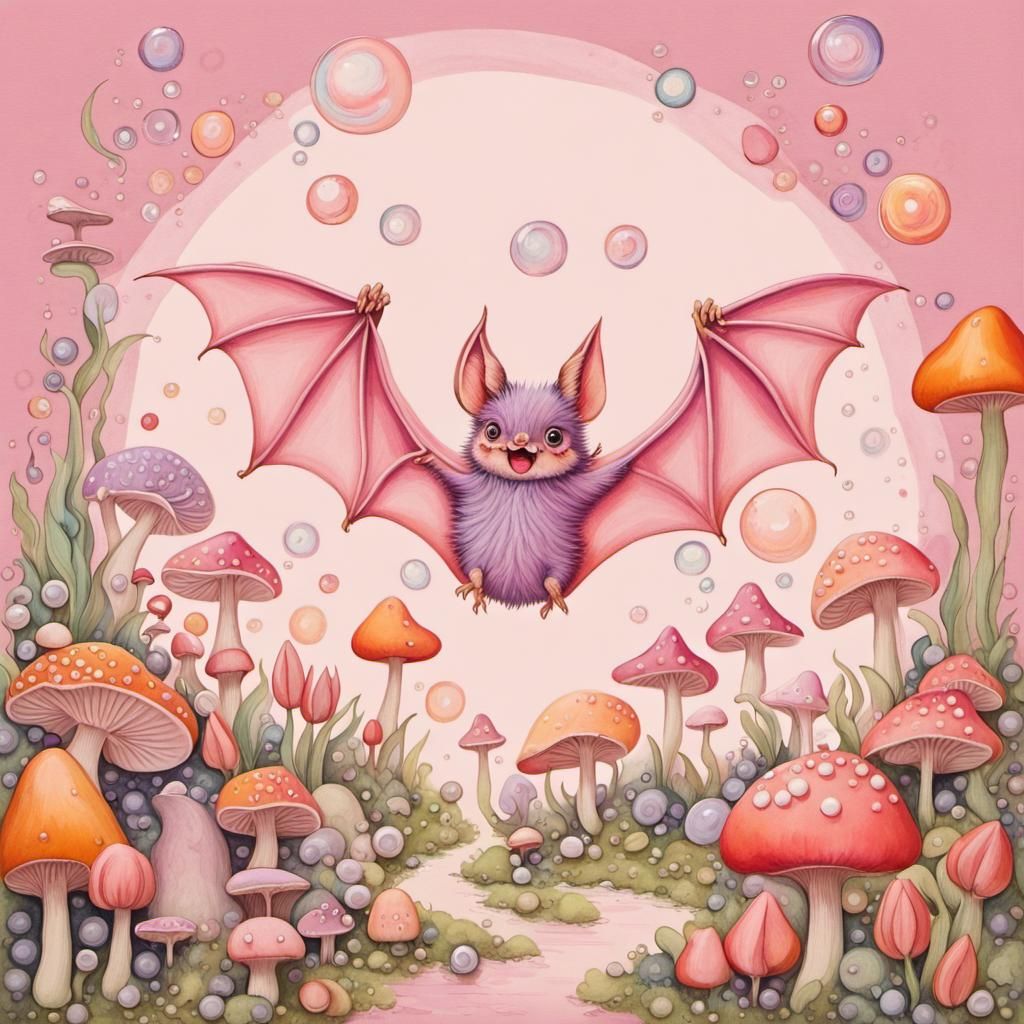 Pastel Pink Bat in 70s Candyland Wonderland