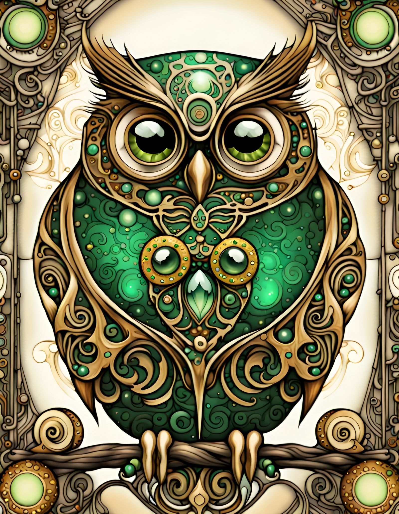 Steampunk Owl in Art Nouveau Style