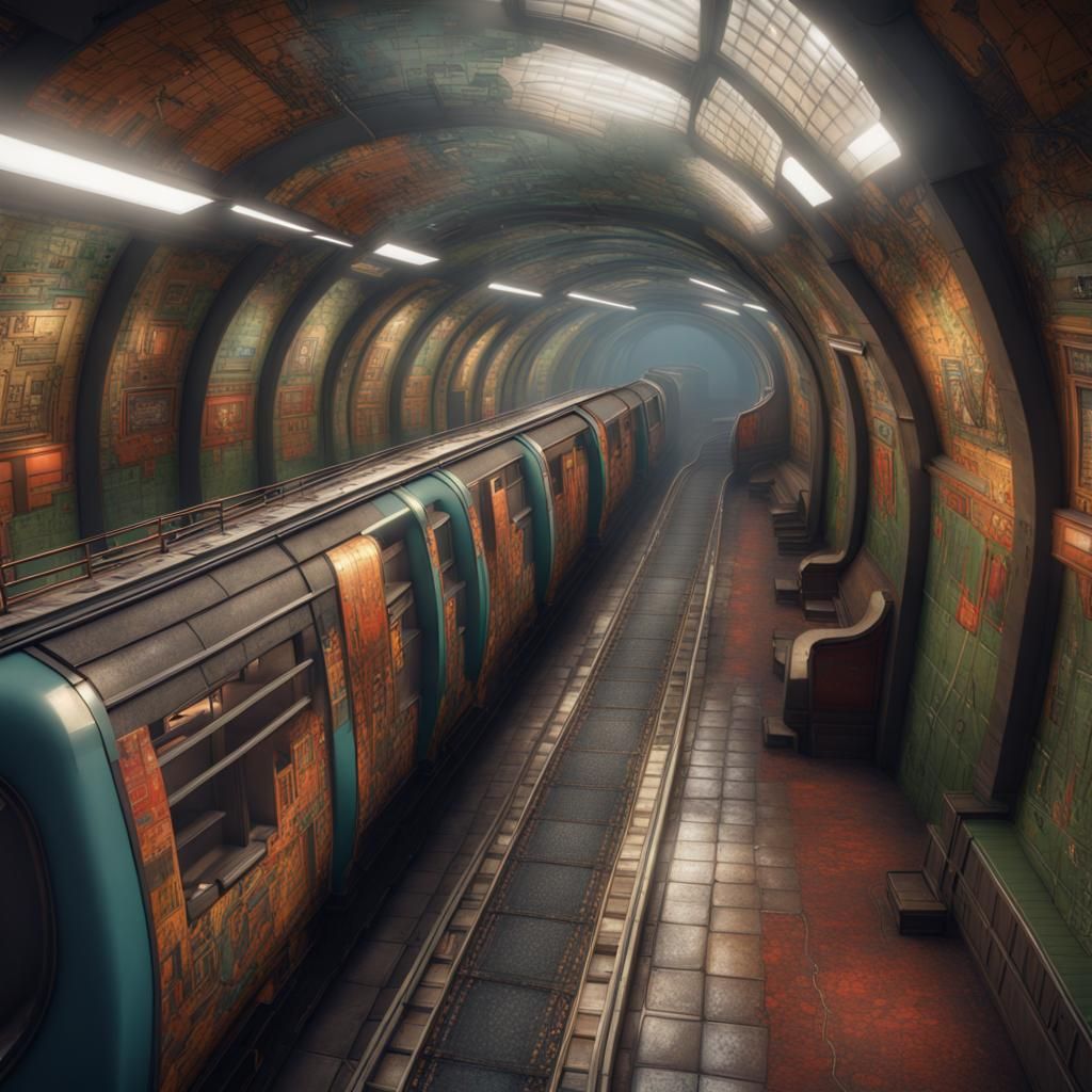 Surreal Hypermodern London Underground Map in Post-Impressio...