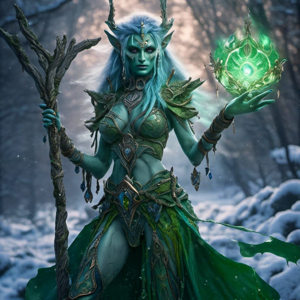 Hyperrealistic Night Elf Druid Conjuring Magic