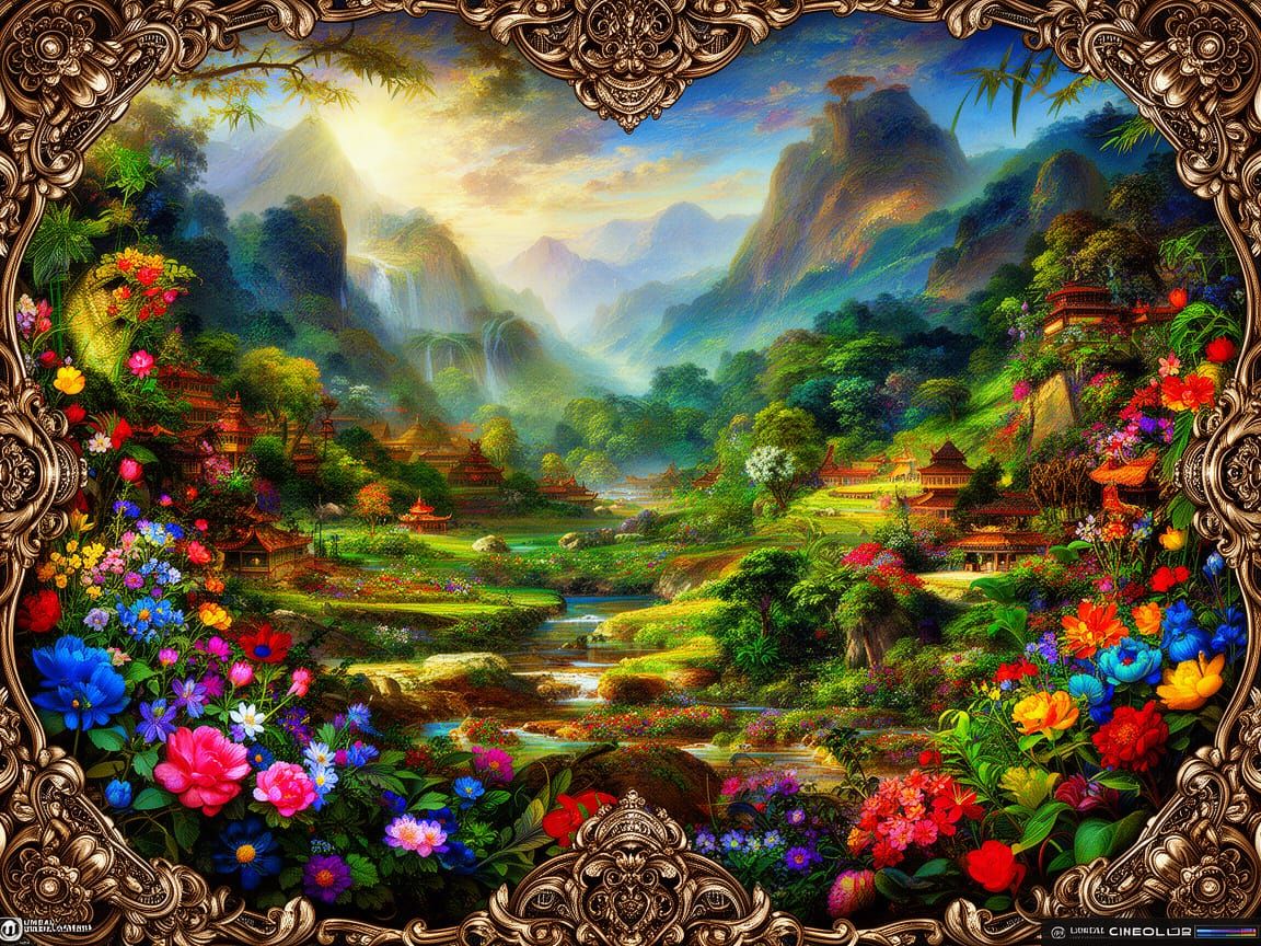 Vibrant Asian Valley Hyperrealistic Landscape