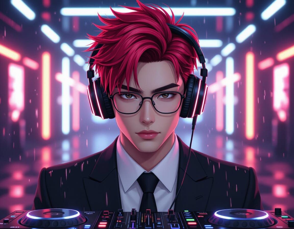 Handsome Man Plays DJ in Anime Style