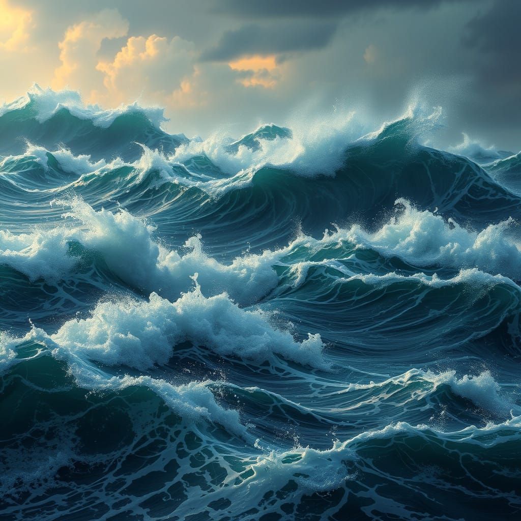 Stormy Ocean in Deep Blues and Greens