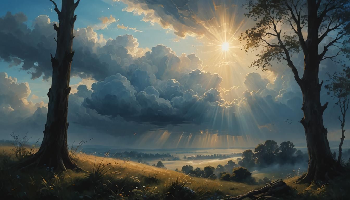 Ethereal Cloudscape Painting with Heavenly Light