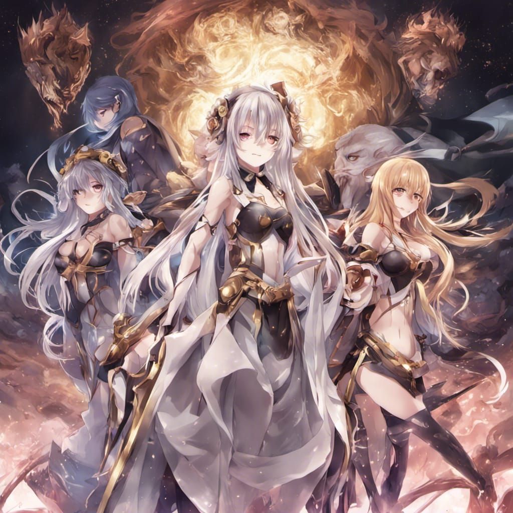 The Three Goddesses of Fate in Anime Style