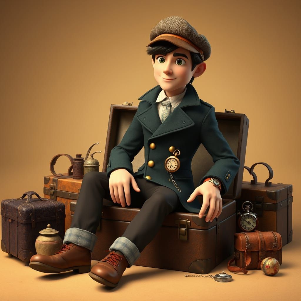 Vintage Adventurer in Whimsical 3D Cartoon Style