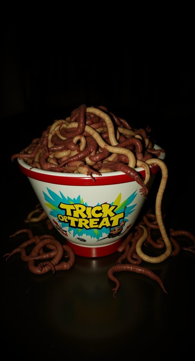 Halloween Candy Transforms into Creepy Worms in Retro Photo