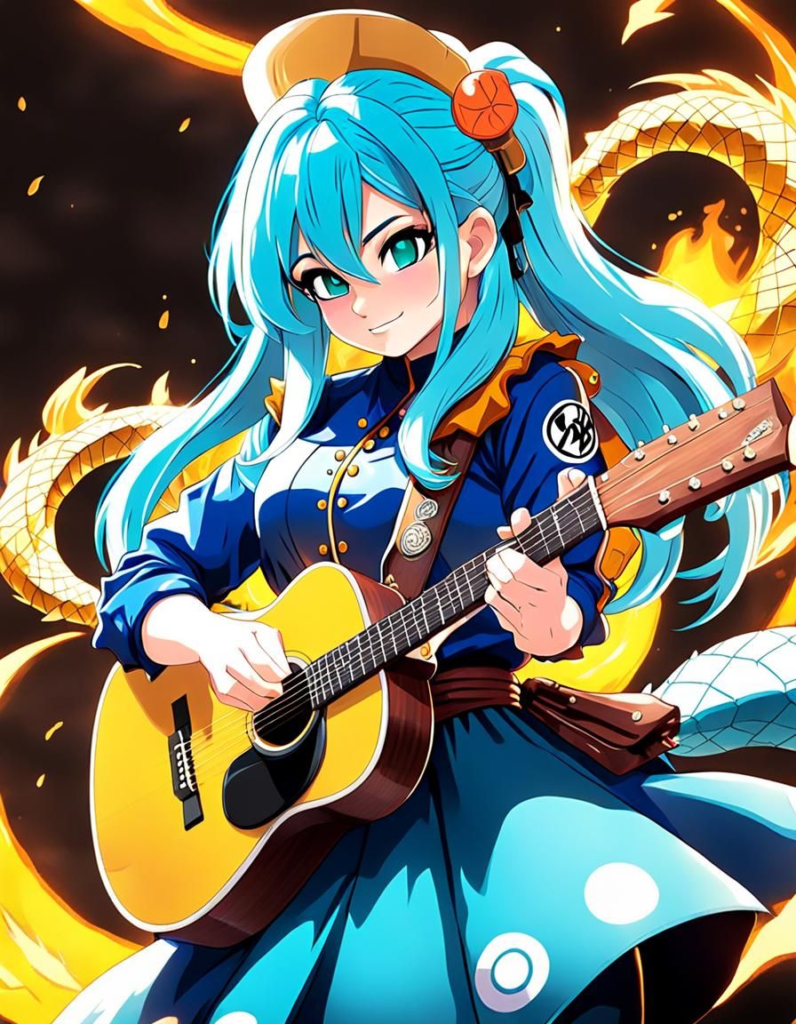 Anime Cowgirl Plays Guitar in Dragon Ball Style