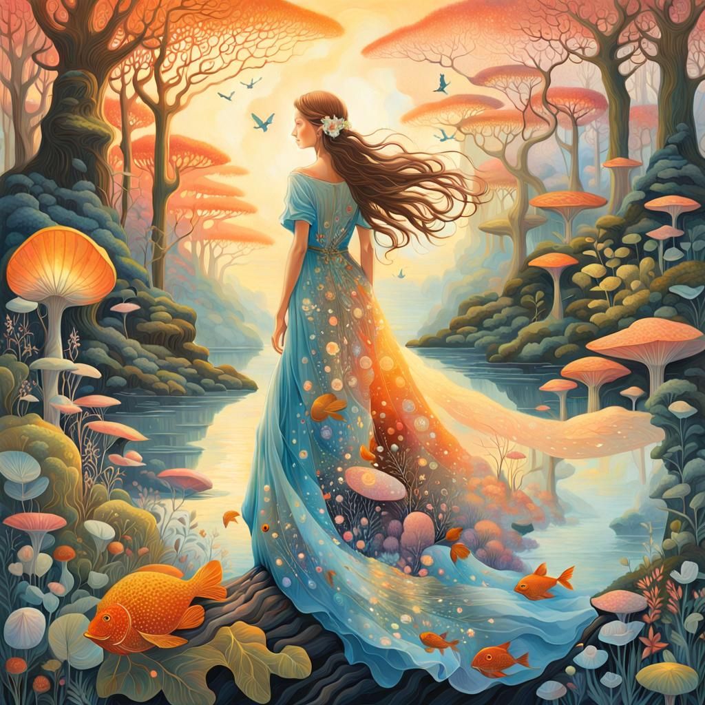 Surreal Woman's Enchanted Forest Journey: Magical Realism Ar...