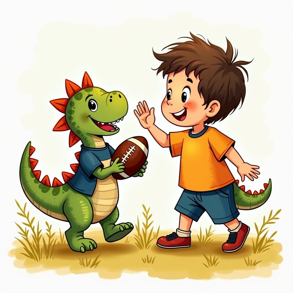 Dinosaurs Playing Football: Children's Book Illustration