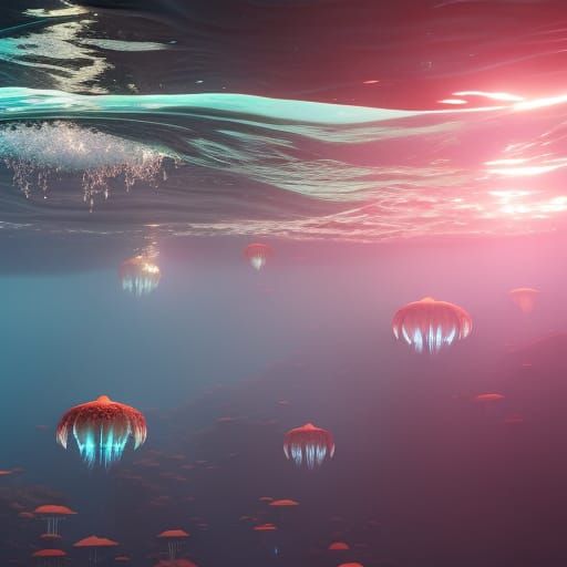 Sparkling Jellyfish in Ocean Fantasy Concept Art