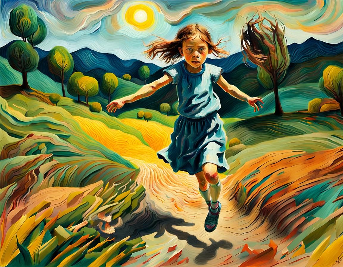 Surreal Child Portrait in Vivid Naive Art Style