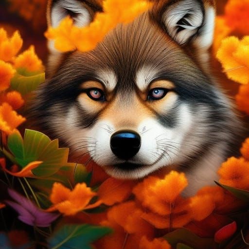 Whimsical Wolf Puppy in Detailed Graffiti Art