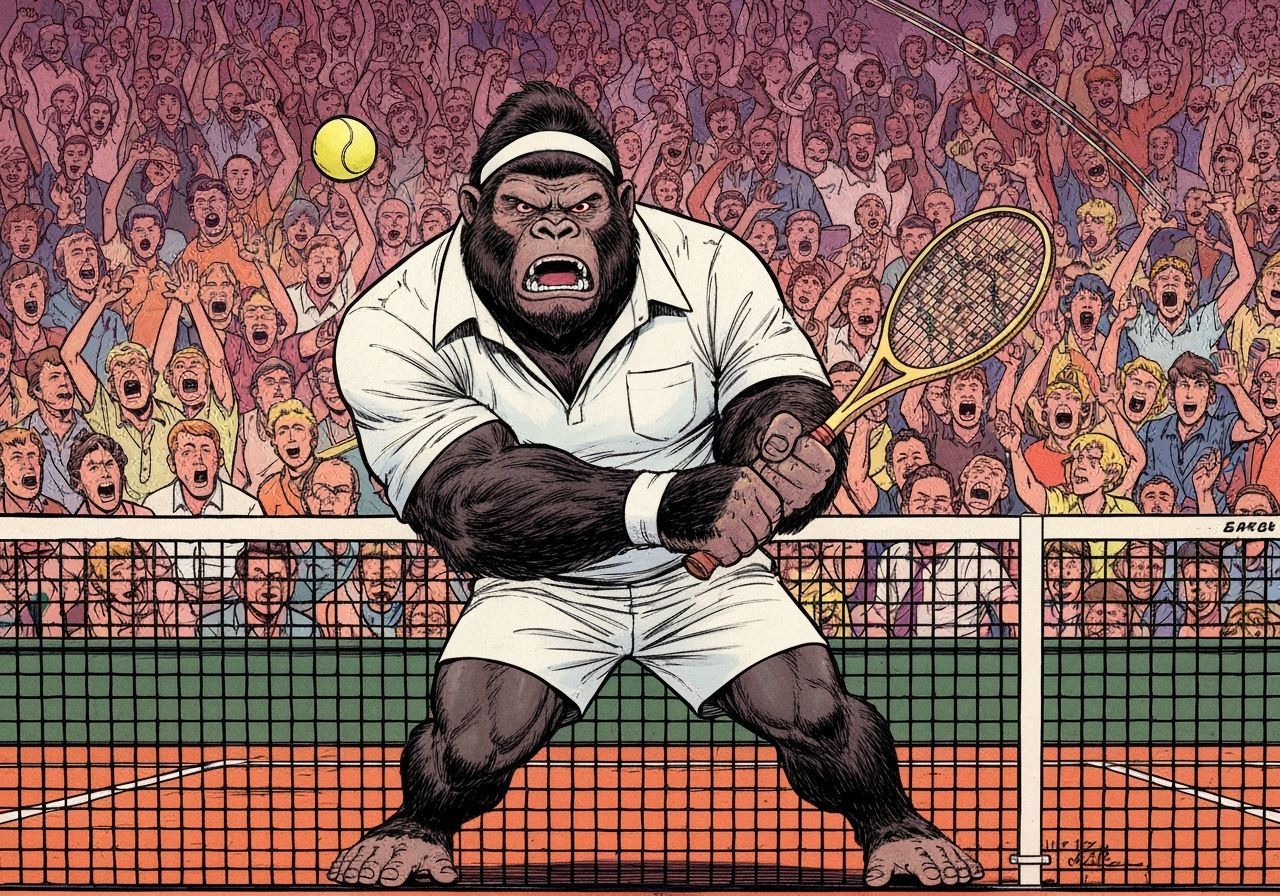Gorilla Tennis Player in Vintage Comic Style