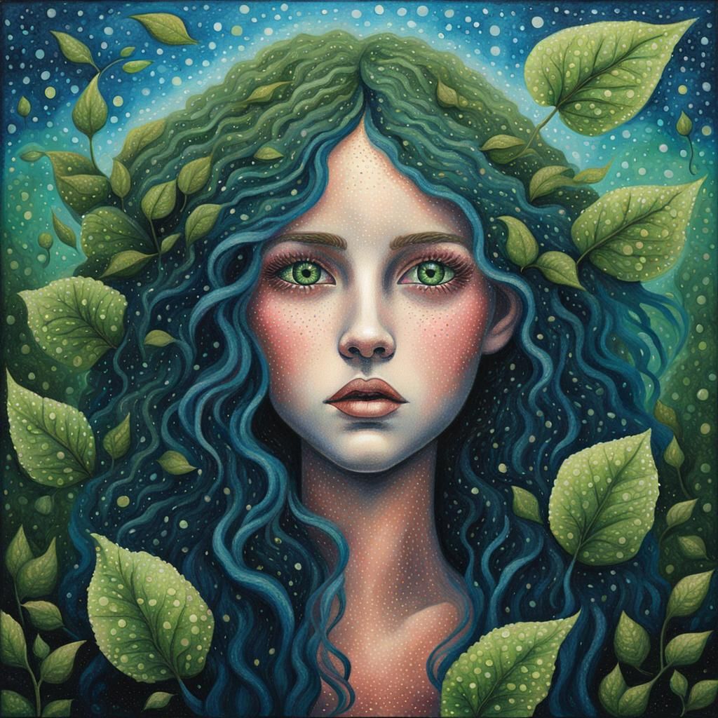 Surreal Fairy Portrait in Pointillism Style