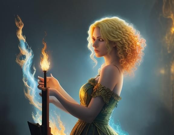 Enchanting Flame Girl: A Breathtaking Magical Painting