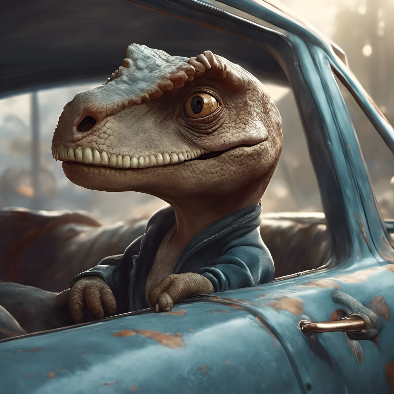 Adorable Dinosaur Car Portrait by Alex Ross