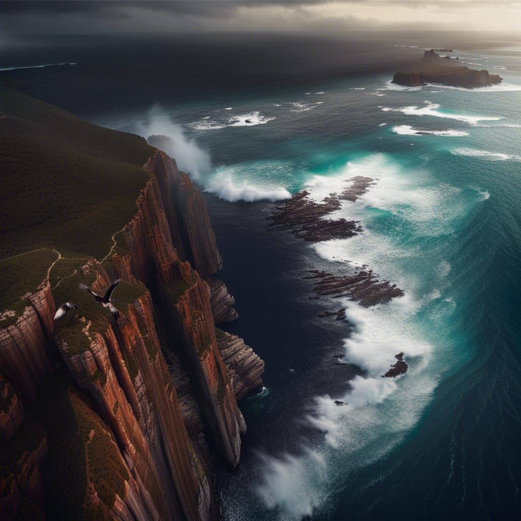 Eagle Soaring Above Tasmania Coastline