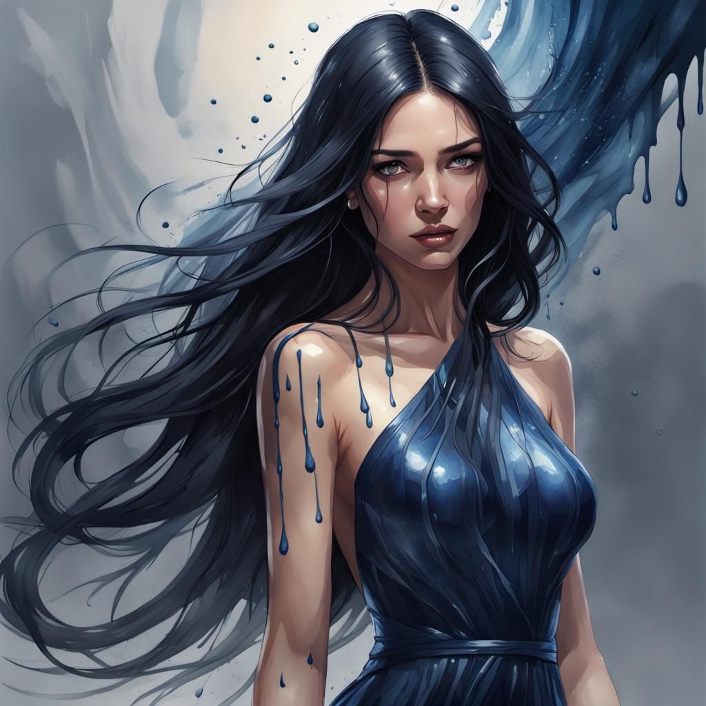 Woman in Metallic Dress: Watercolor Portrait