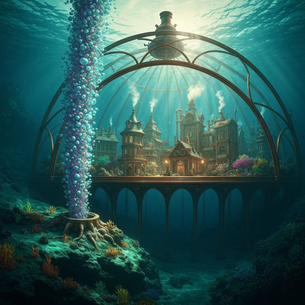 Steampunk Victorian Town Undersea in Crystal Dome