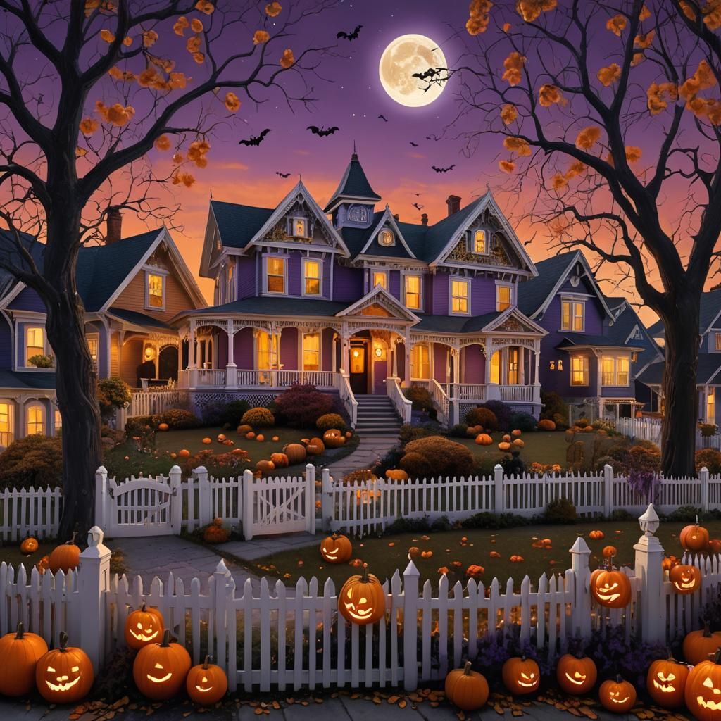Halloween Houses with Jack-o-Lanterns in Fantasy Style