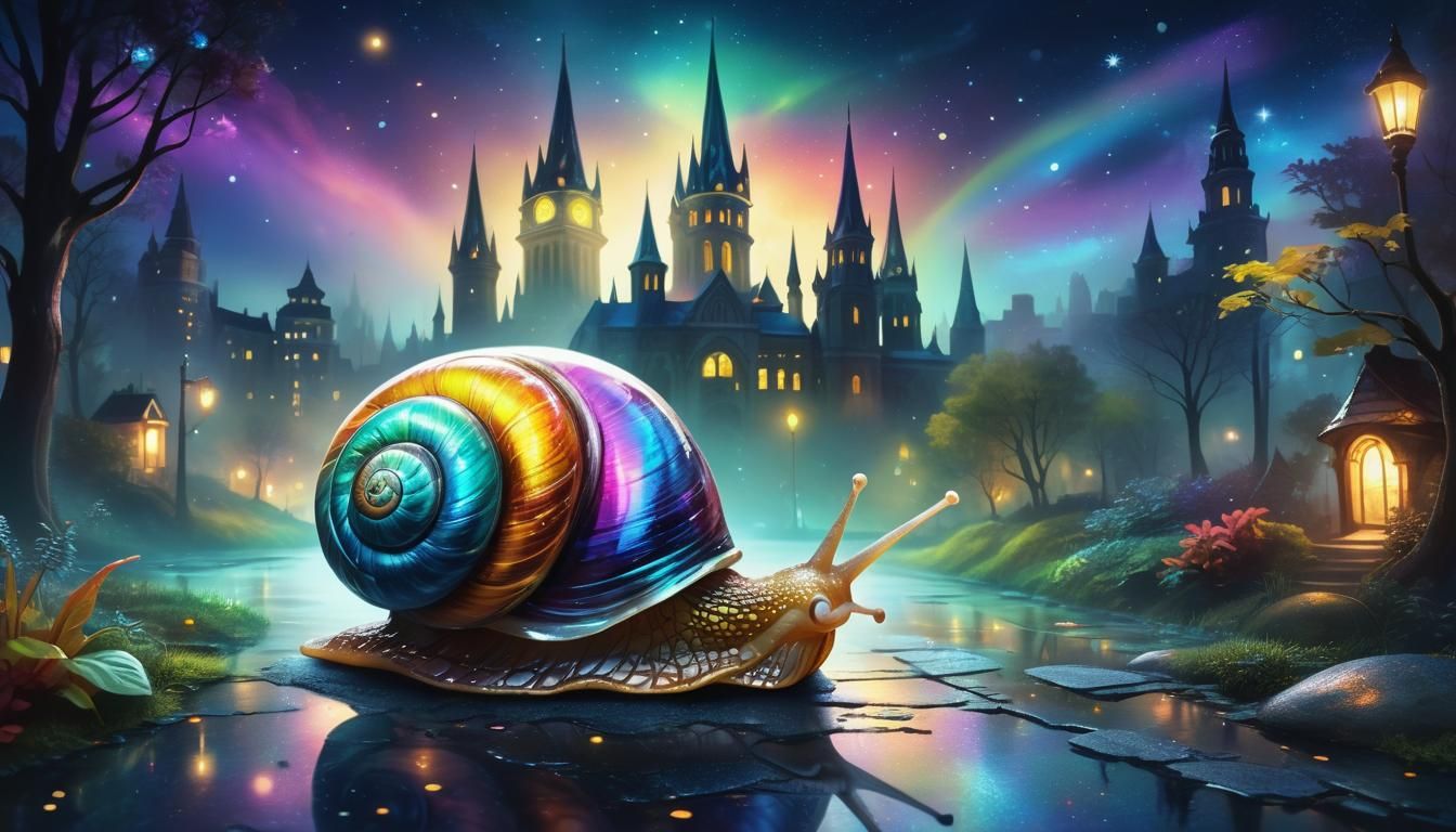 Magical Glass Snail City in Misty Forest