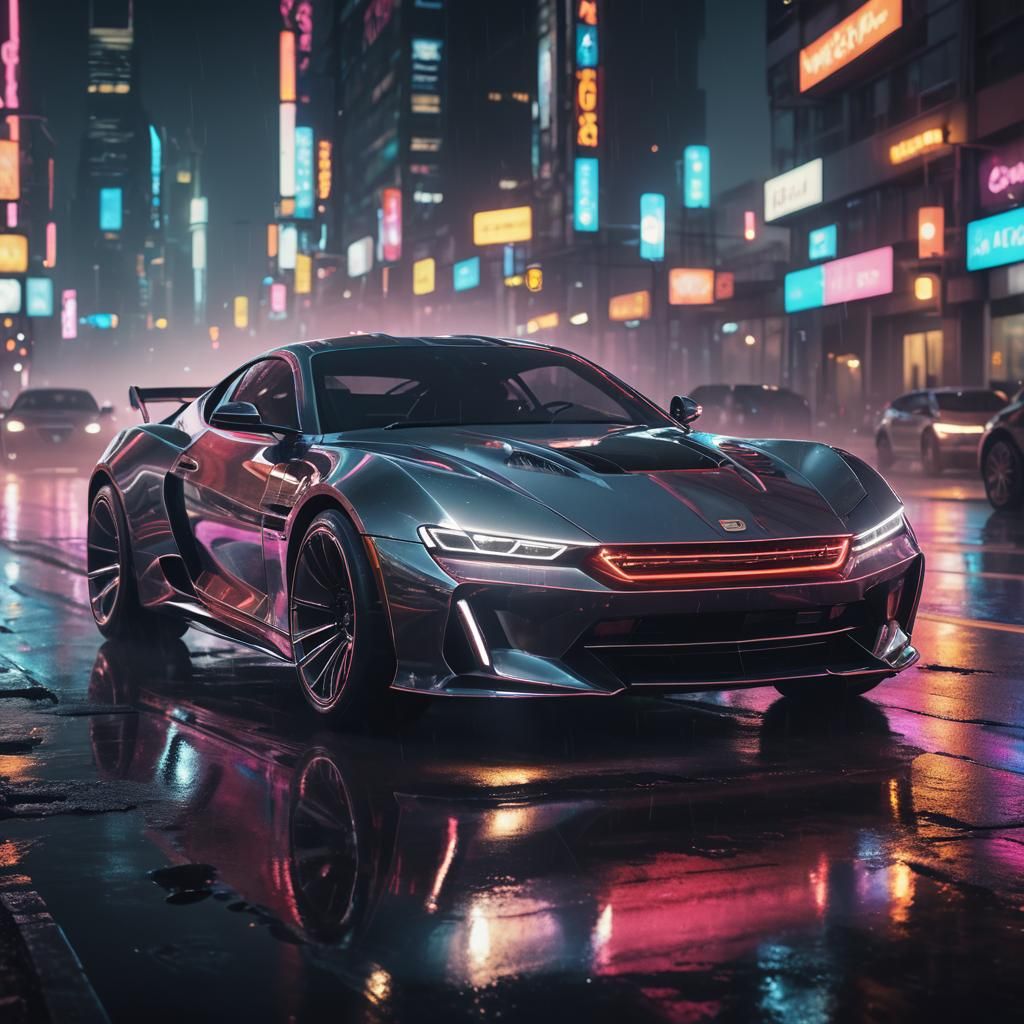 Sleek Chrome Sports Car in Noir Futuristic Style