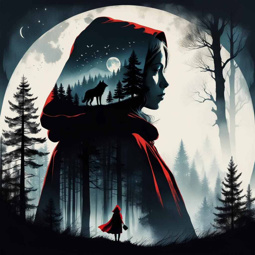 Red Riding Hood Silhouette Double Exposure