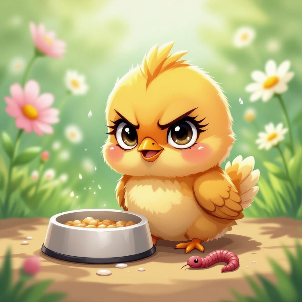 Sad Anime Chick Beside Empty Food Bowl