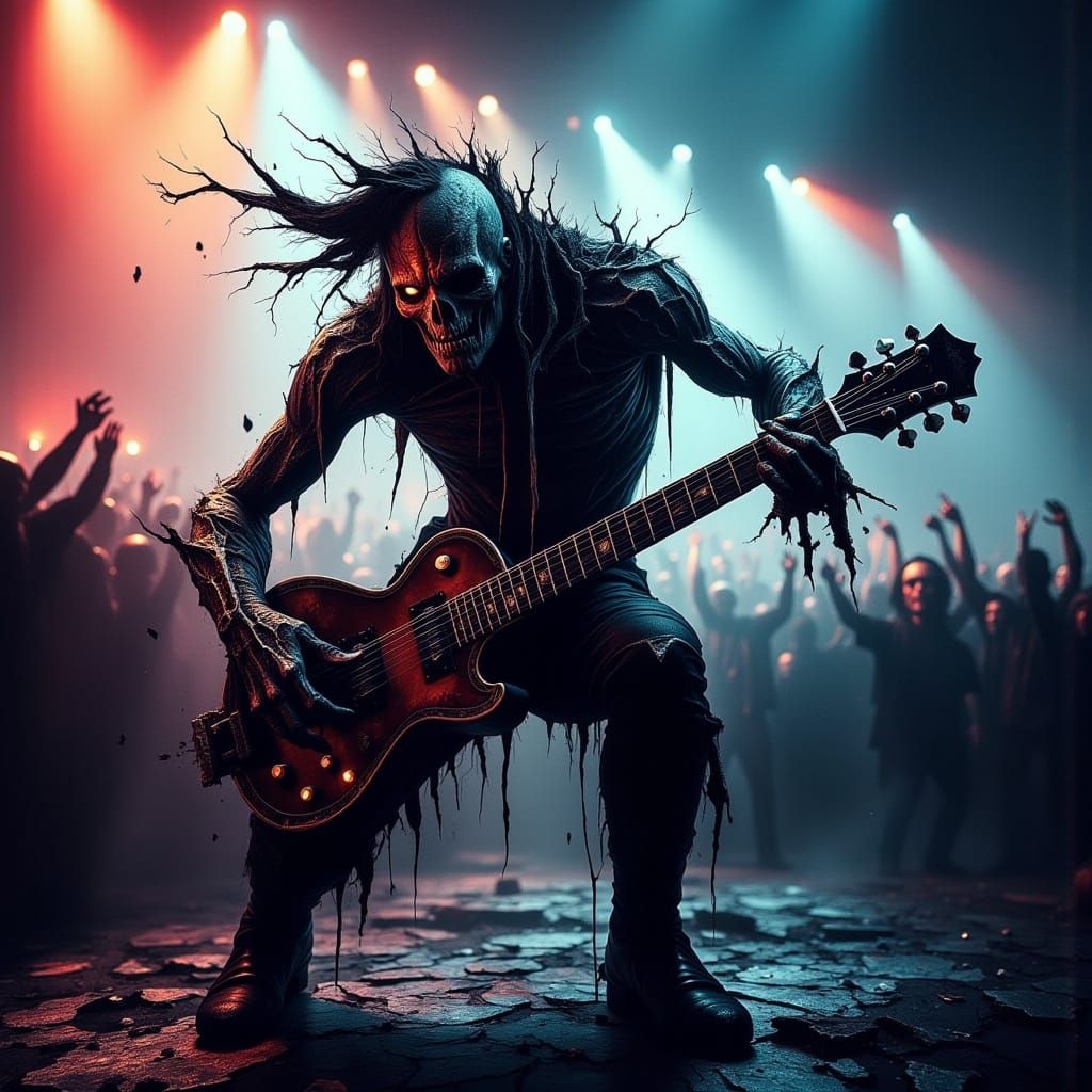 Thrashing Metal Zombie Shreds in a Foggy Mosh Pit