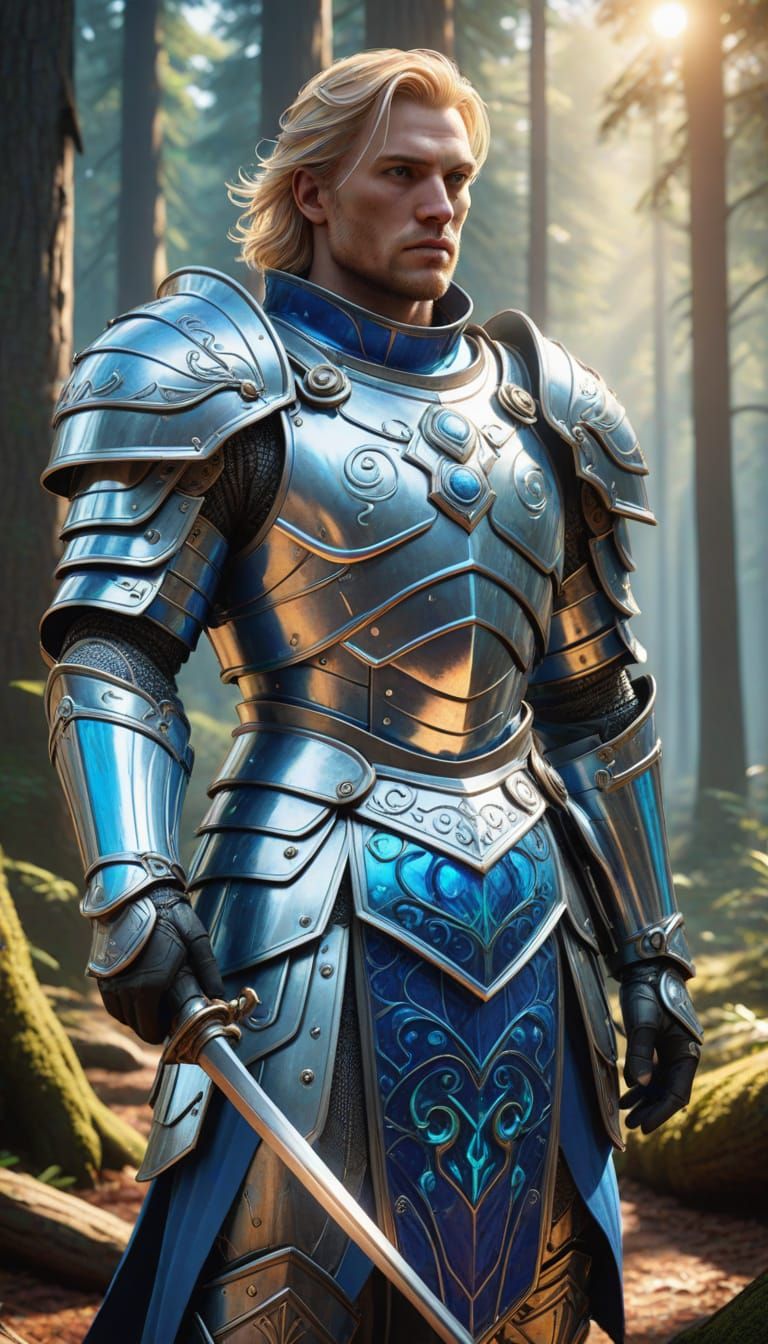 Paladin Emerging from Woods to Medieval Cabin
