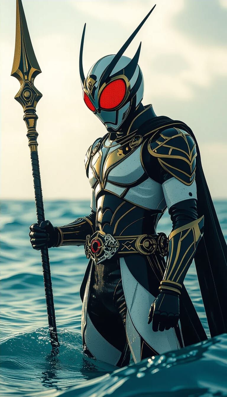 Elegant Kamen Rider with Poseidon Spear, Batik Style