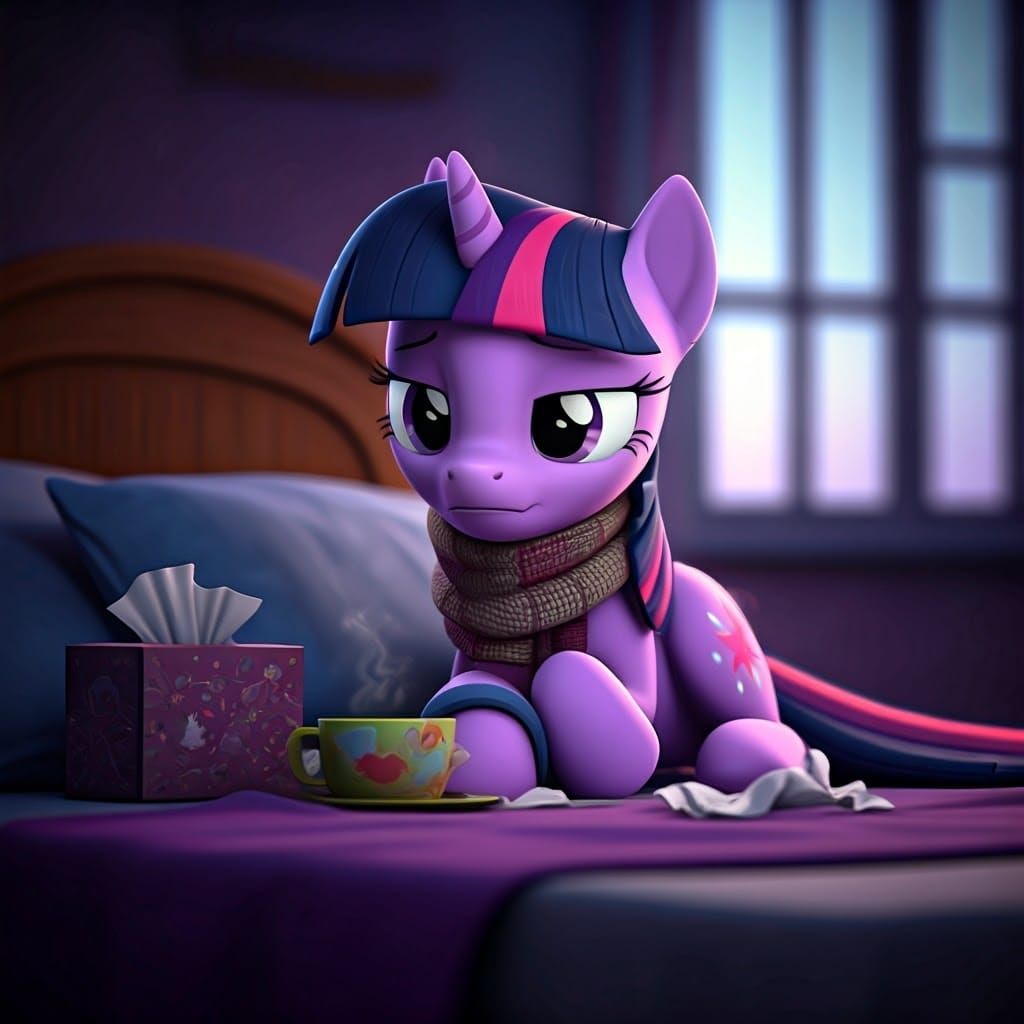 Twilight Sparkle Sick in Bed, 3D Digital Art