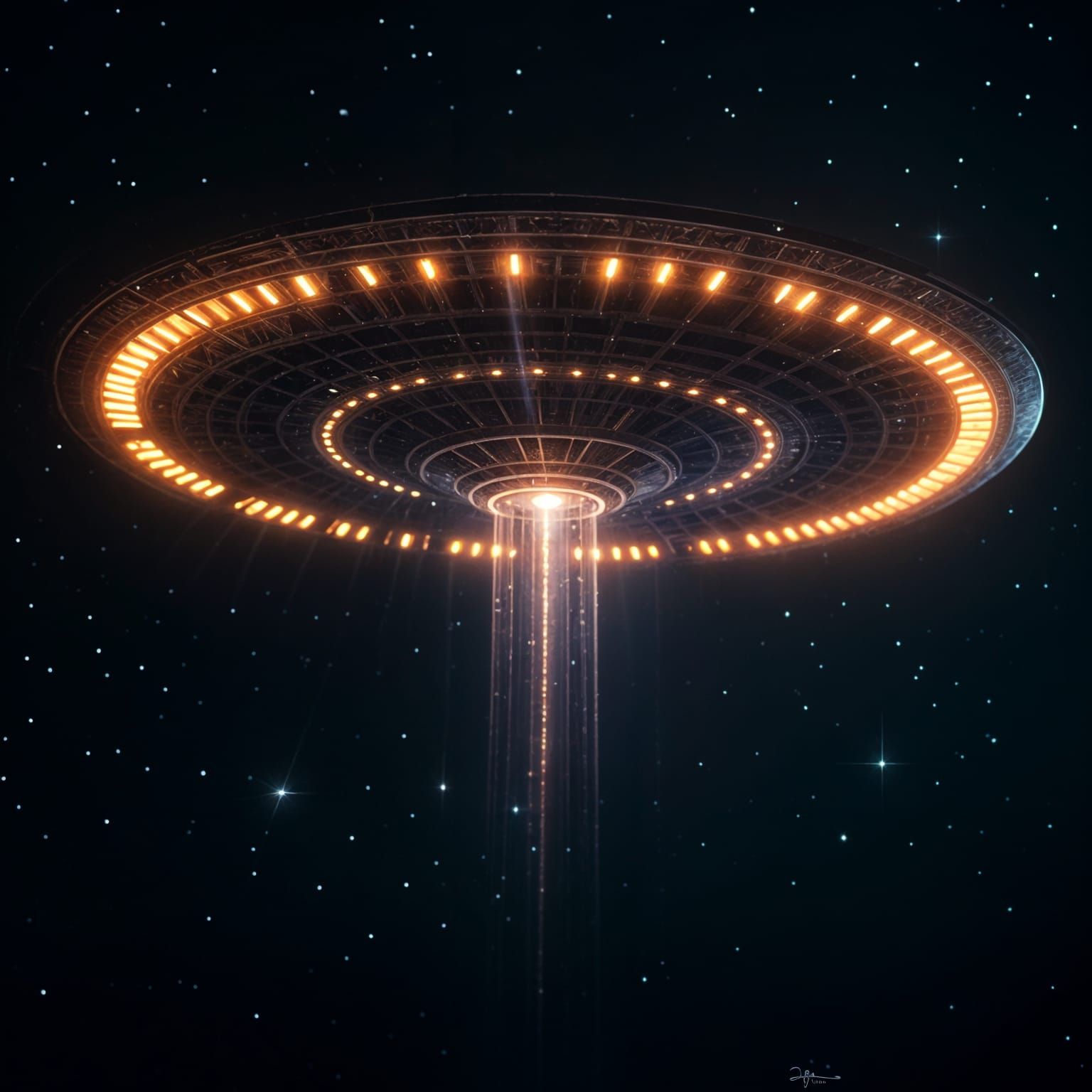 UFO in Starry Sky: Hyperrealistic HDR Composition