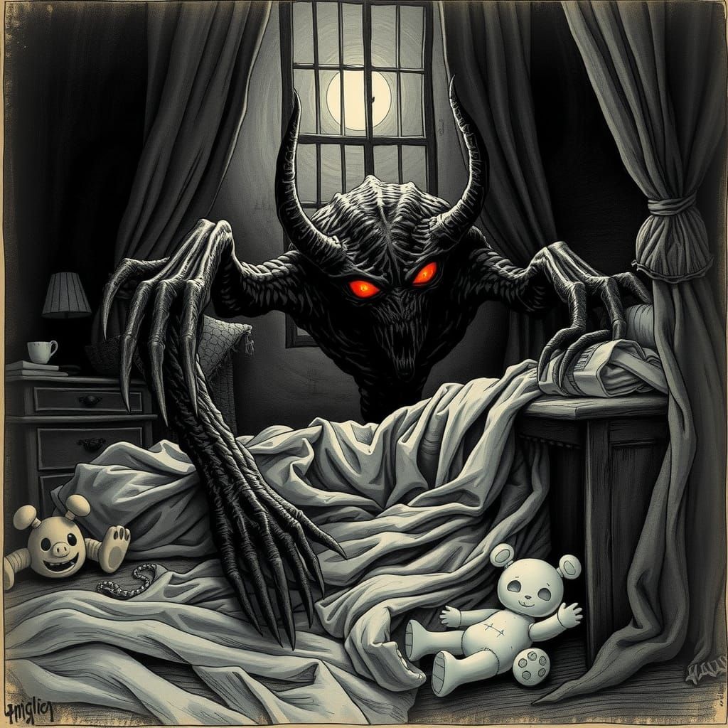 Grotesque Monster Emerges from Shadows, Dark Fantasy