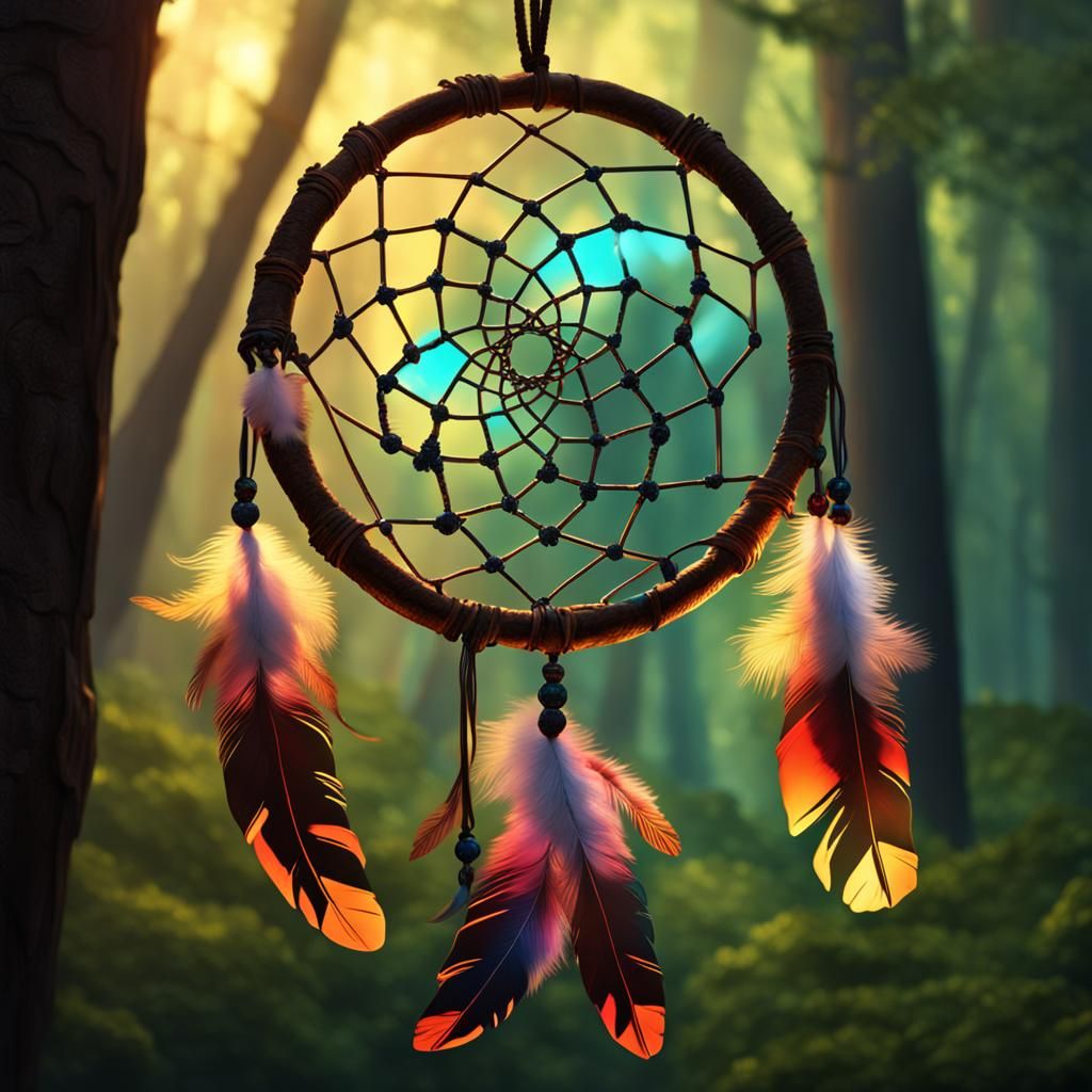 Glass Dreamcatcher in Dark Woods: Hyperrealistic Splash Art