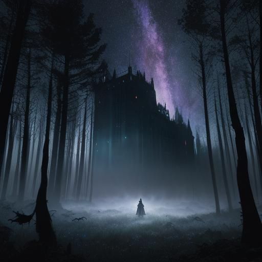 Ghostly Silhouette Vanishing in Forest Mist