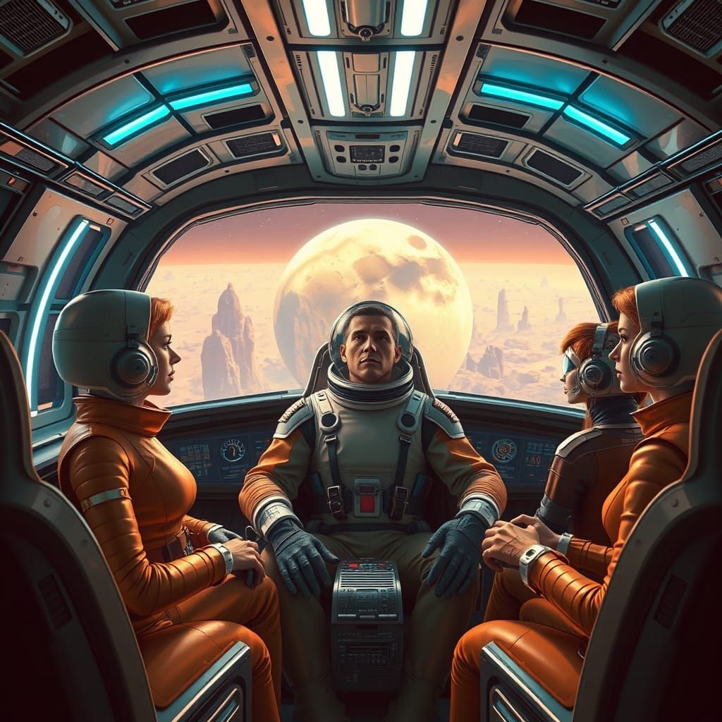 Futuristic Spaceship Cockpit with Leather-Suited Pilot