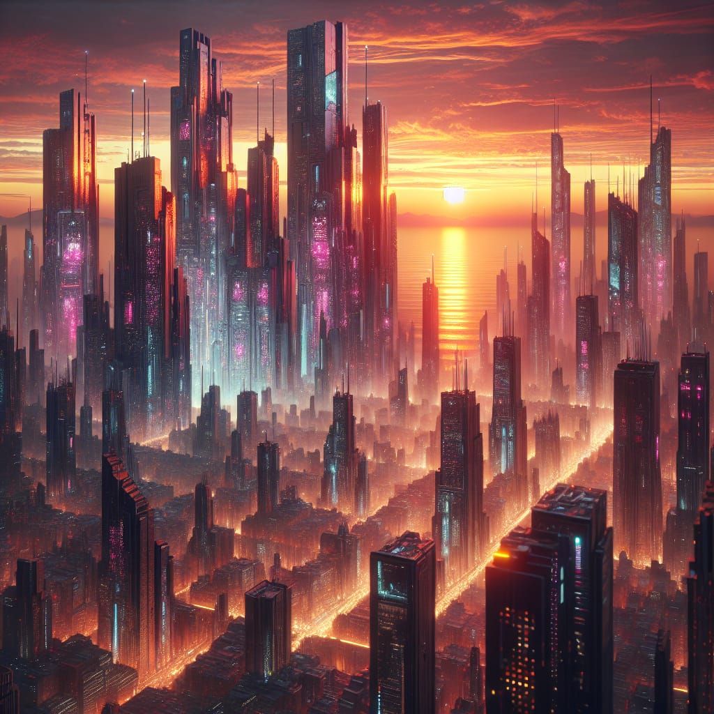 Cyberpunk City Sunset in Unreal Engine Style
