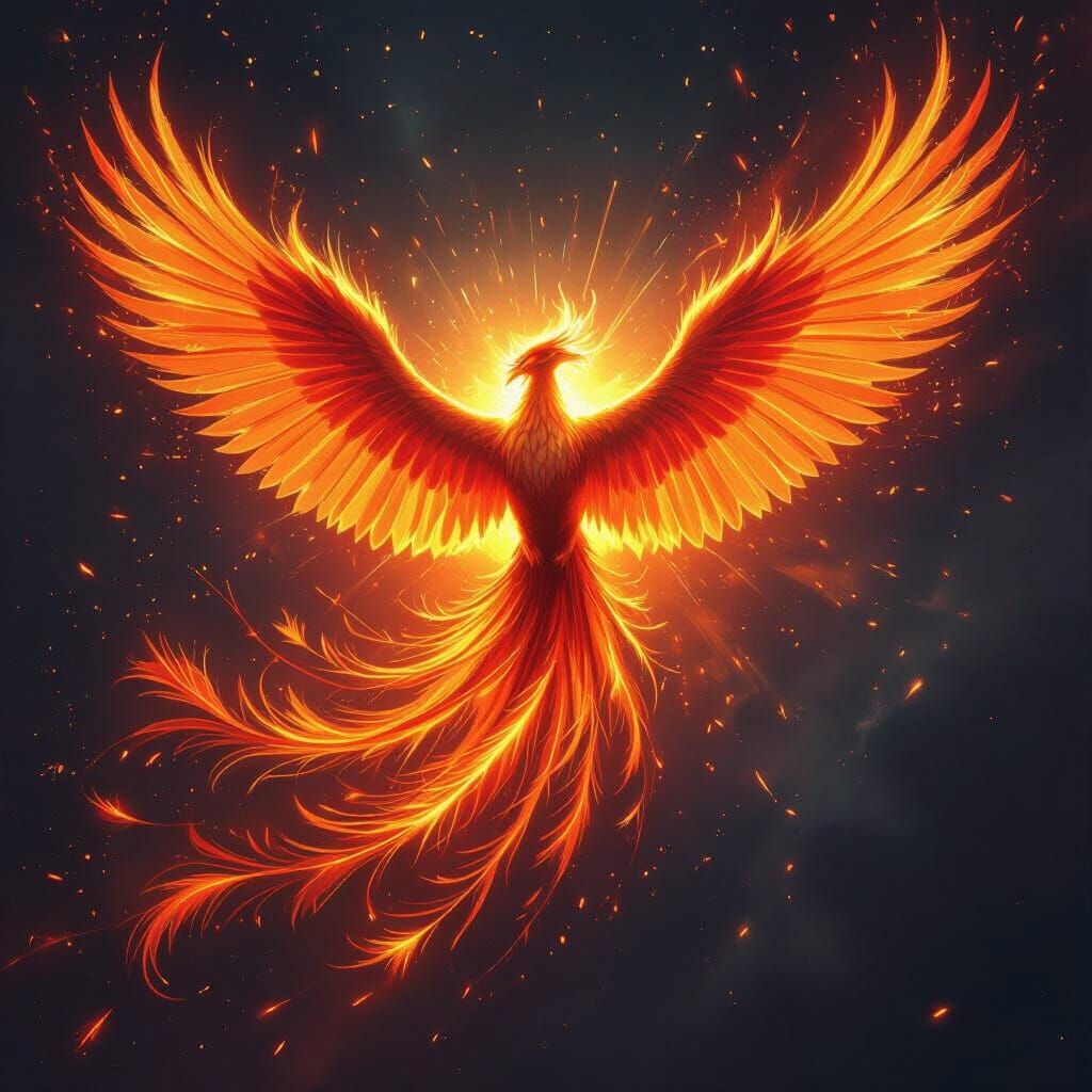Phoenix Erupts in Cosmic Flames, Digital Matte Painting