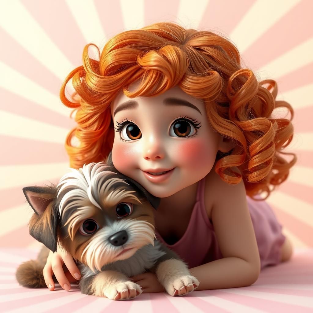 Girl and Dog in Whimsical Cartoon Style